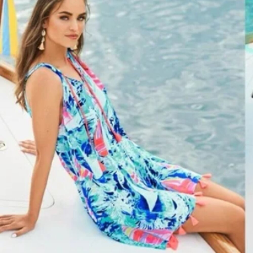 Lilly Pulitzer Roxie Sparkling Blue Hey Bay Bay Sailboat Tassel Swing Dress XS